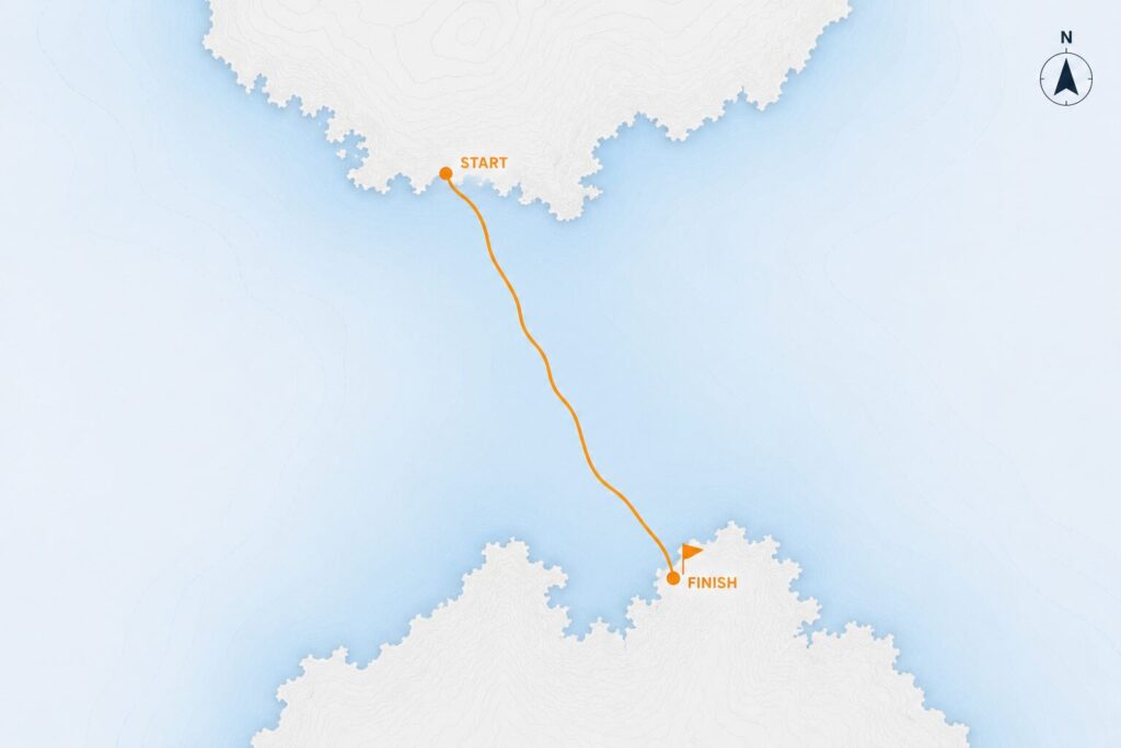 Bonifacio Crossing Route Map Illustrated route map of the Bonifacio Crossing Expedition showing the open water swim from Punta Sperone, Corsica to Santa Teresa Gallura, Sardinia.
